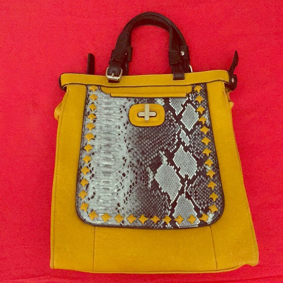 Snakeskin and Yellow Leather Bag - Picture 1 of 8